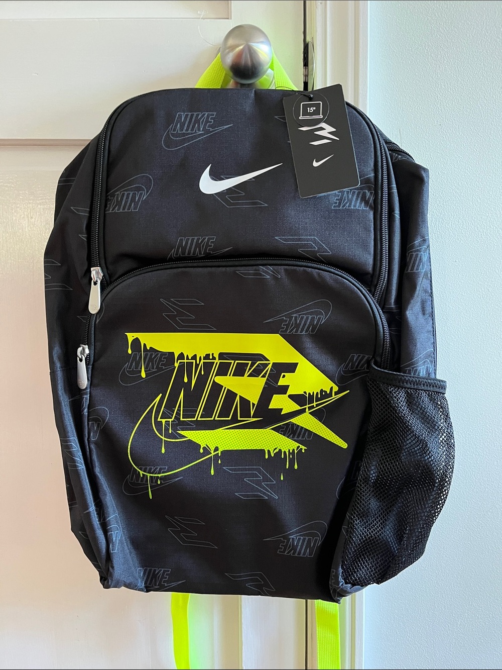 Nike Black Backpack with Neon Yellow Graphic